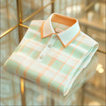 Men's Business Casual Jacquard Button Short Sleeve Polo Shirt